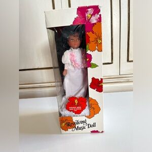 Rare Musical Hawaiian Wedding Bride Doll on a Pedestal Revolves & plays music